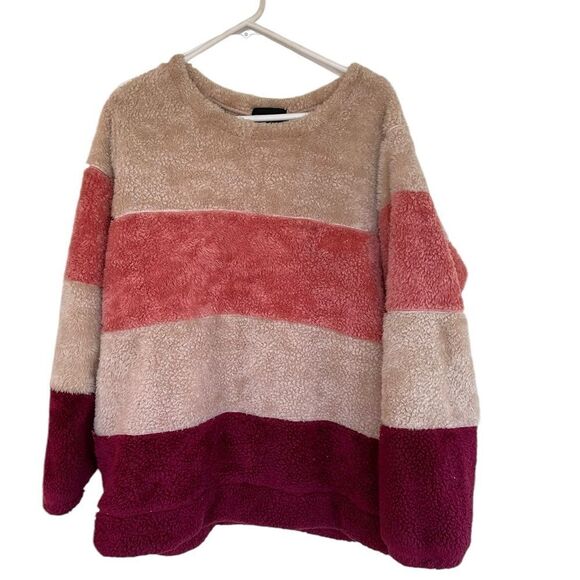 Zenana Oufitters Women's 2x Burgandy Mix Soft Faux Fur Sherpa Fleece Sweater Top - Picture 1 of 3